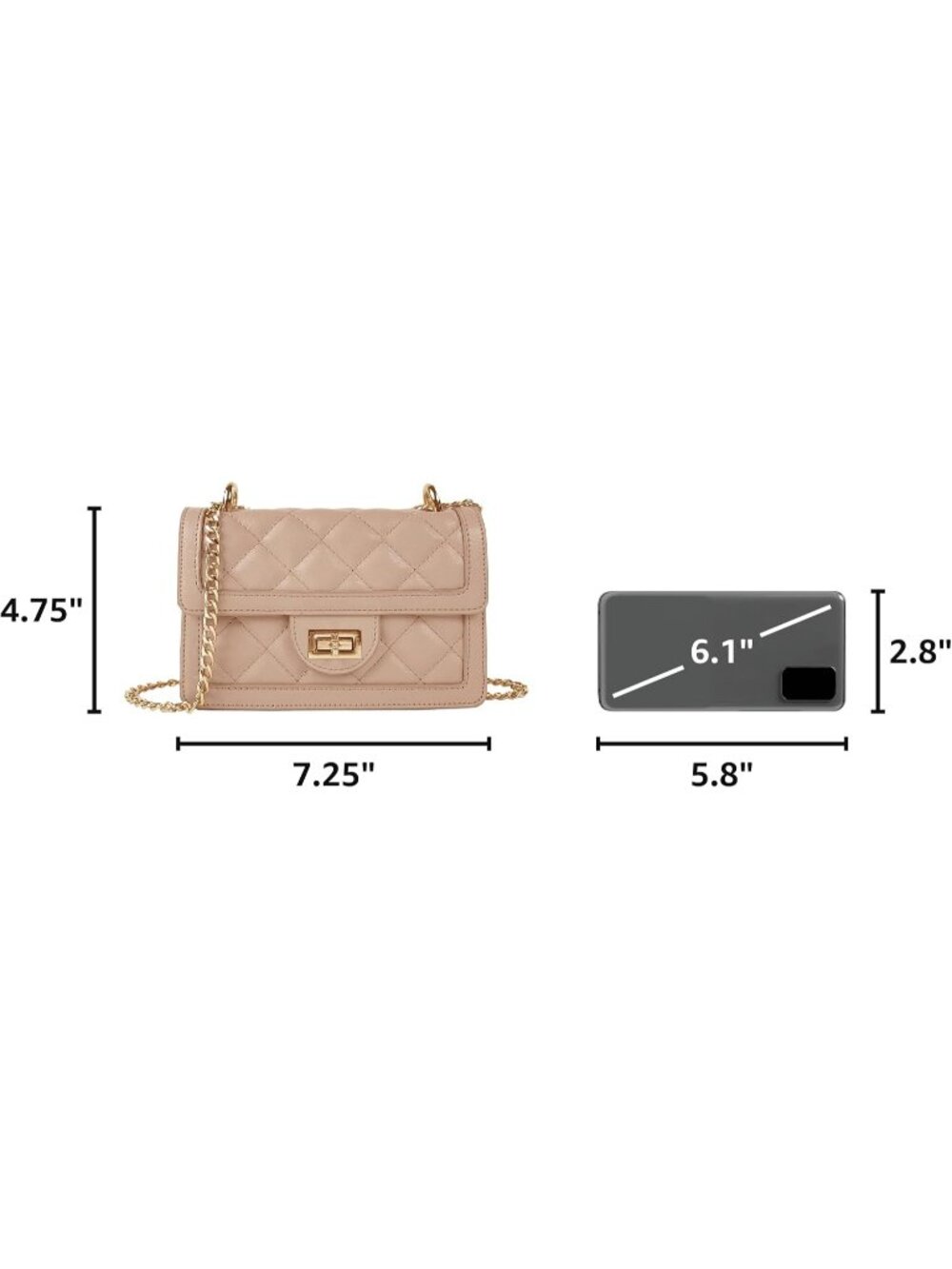 👜Women's Nude Quilted Chain Crossbody Mini Shoulder Bag Phone Wallet Purse - Picture 3 of 6